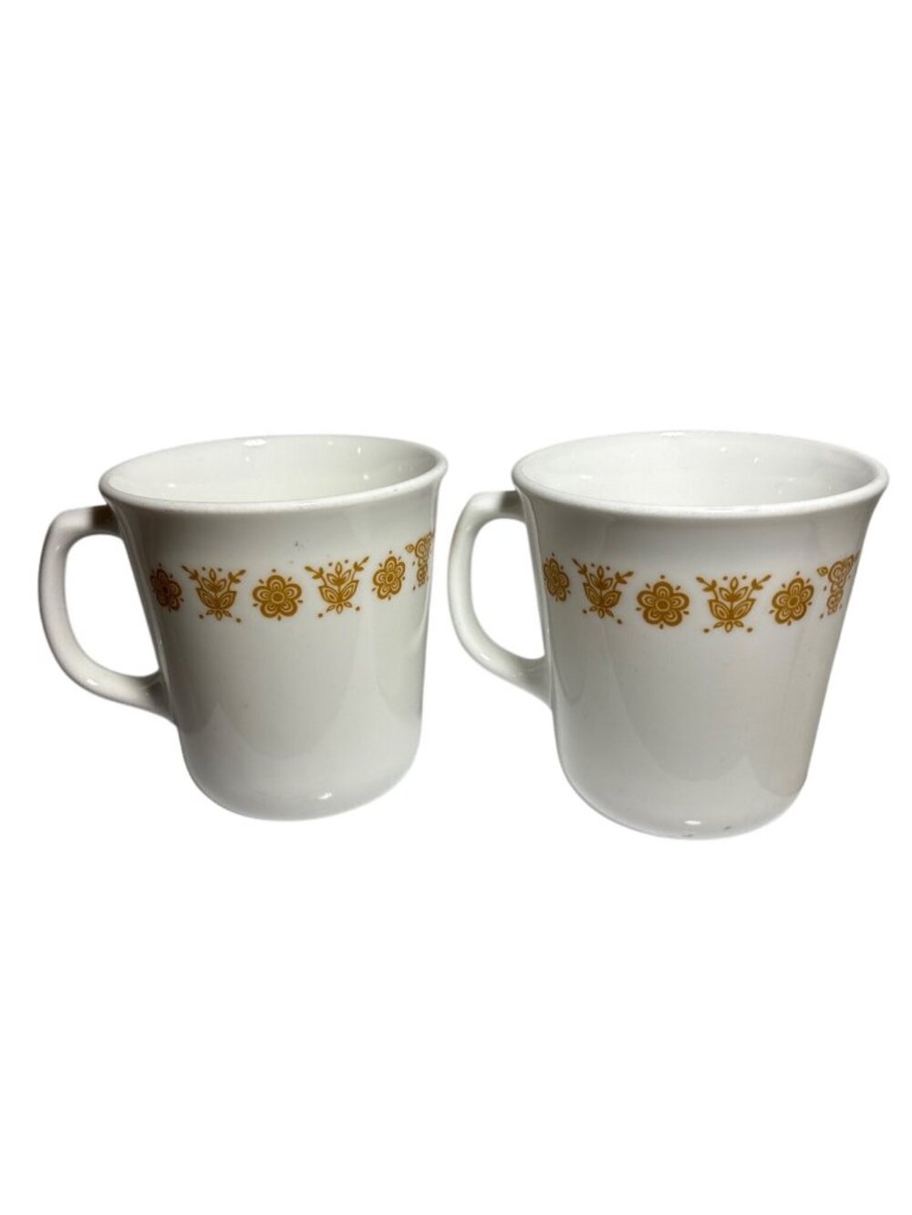 Vintage Corning Mugs Butterfly Gold Floral Milk Glass Coffee Cups Set Of 2